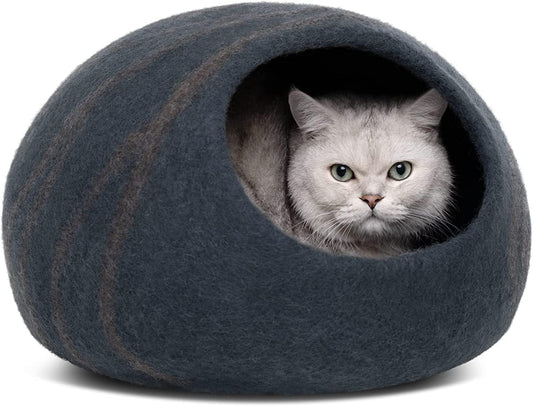 Cat Cave – Natural Wool – Self-Warming Hideaway for Indoor Cats & Kittens