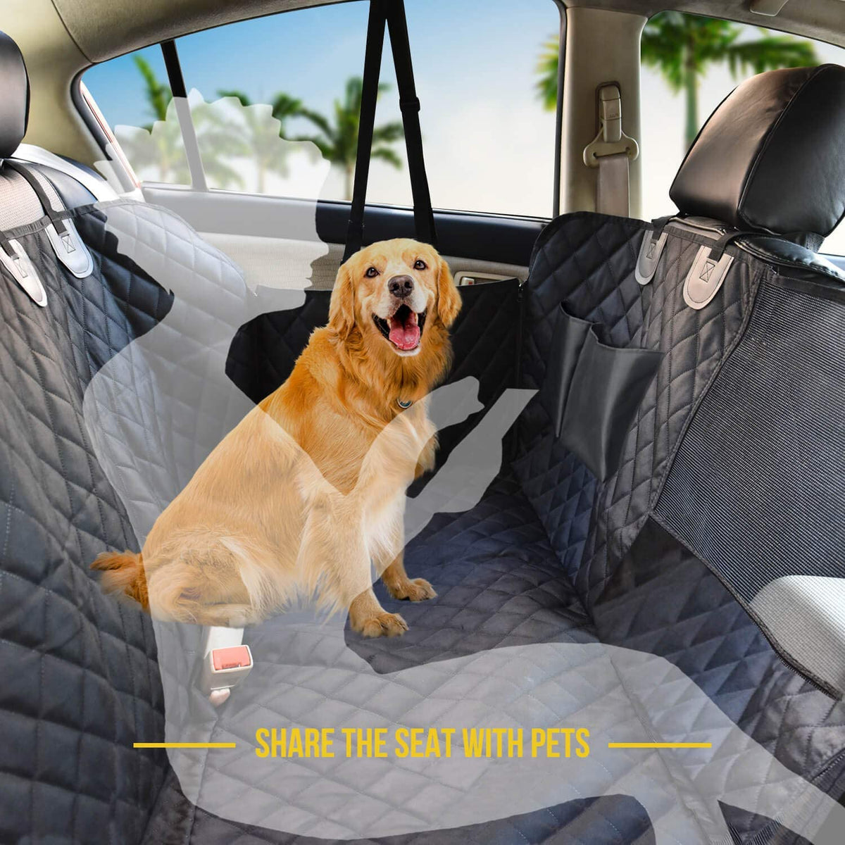 Dog Car Seat Cover for Back Seat, 100% Waterproof Back Seat Pet Cover for Dogs with Mesh Window, Scratch Prevent Antinslip Dog Hammock for Car