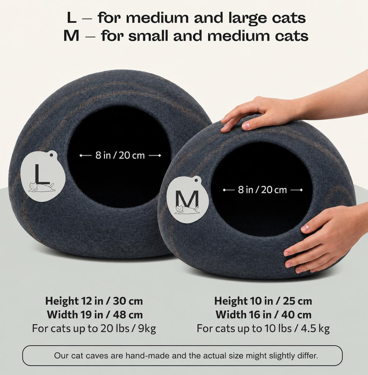 Cat Cave – Natural Wool – Self-Warming Hideaway for Indoor Cats & Kittens