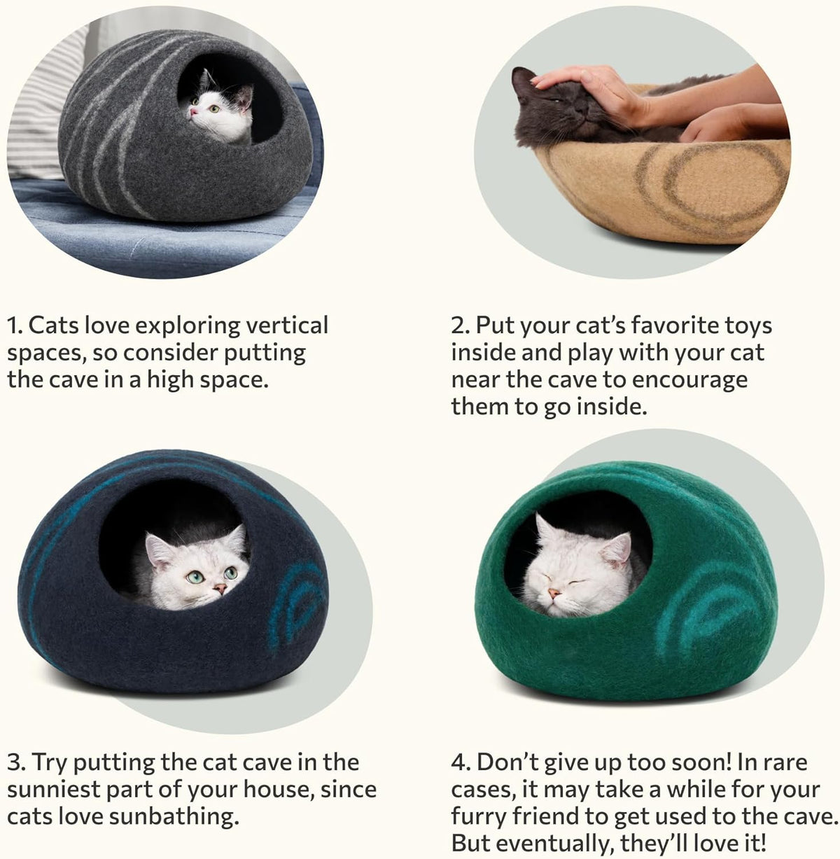 Cat Cave – Natural Wool – Self-Warming Hideaway for Indoor Cats & Kittens
