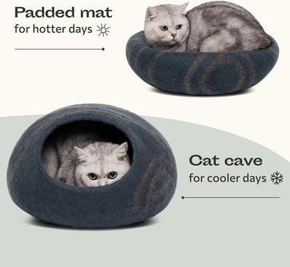 Cat Cave – Natural Wool – Self-Warming Hideaway for Indoor Cats & Kittens